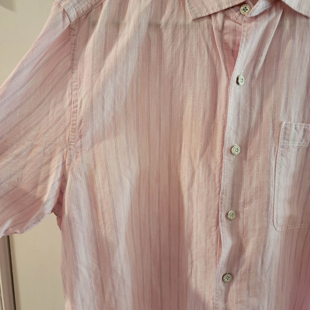 Tommy Bahama‎ Men's Sand Linen Valencia Stripe Short Sleeve Shirt Rose - Picture 5 of 14